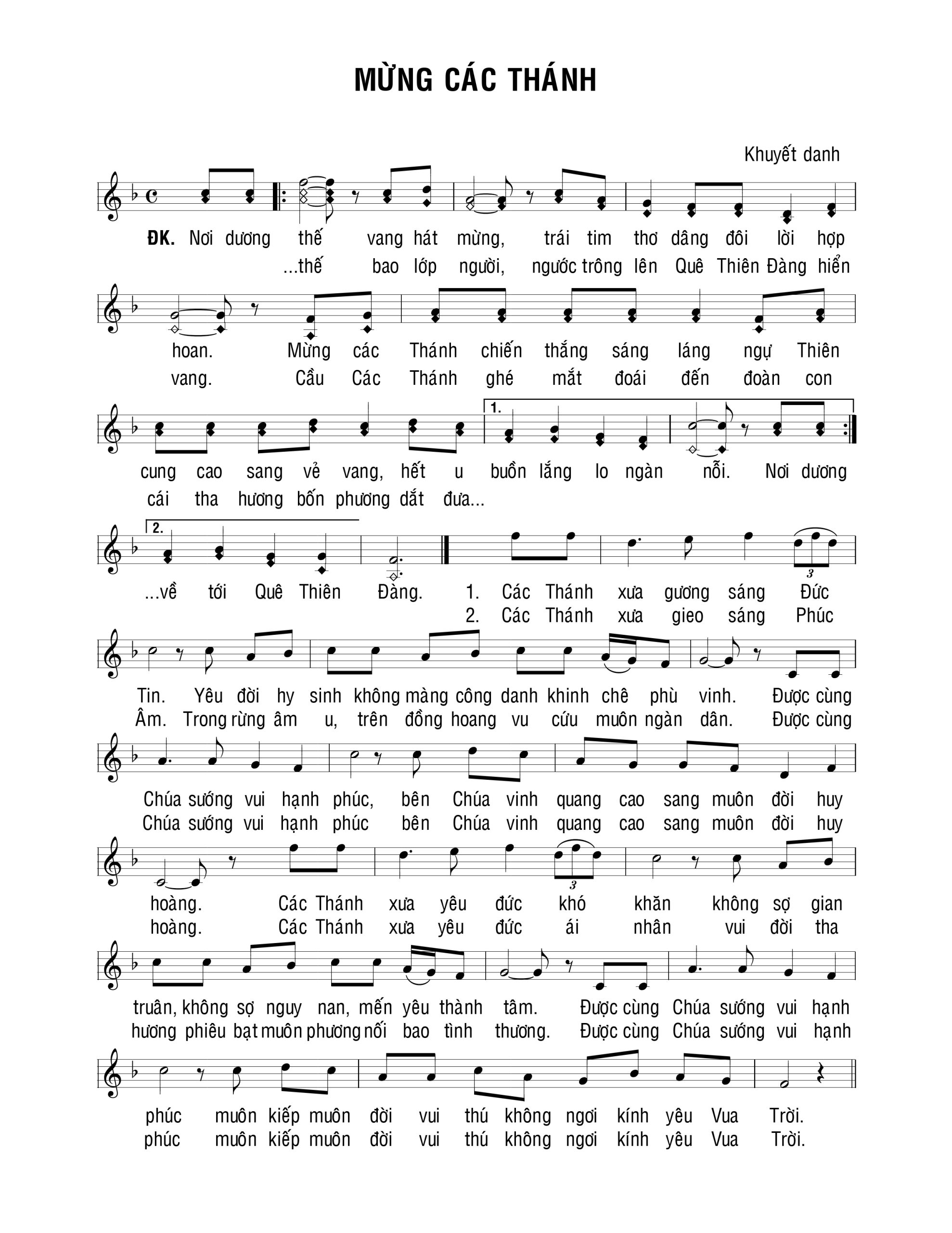 MỪNG CÁC THÁNH - Nơi dương thế, vang hát mừng