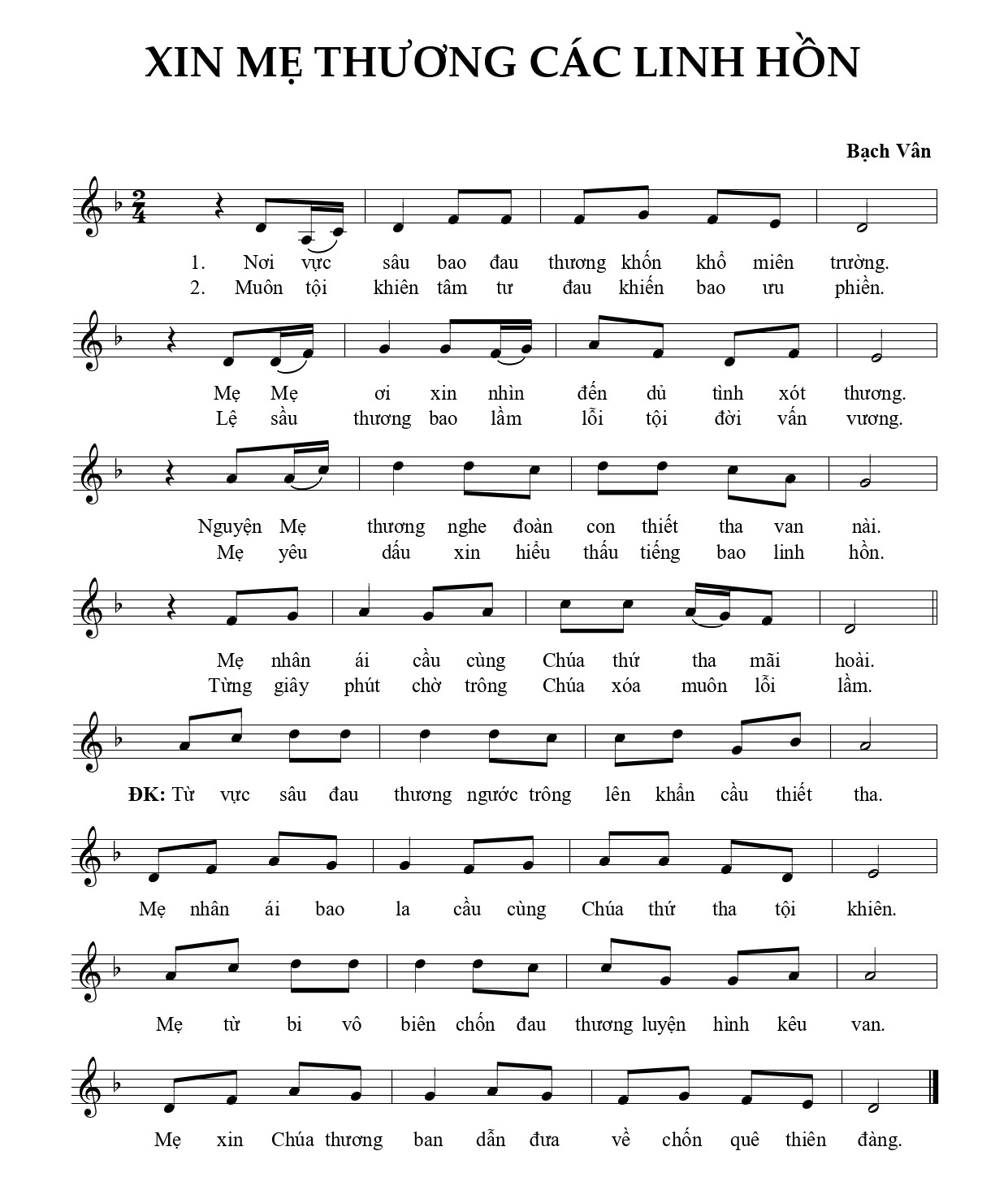 Xin mẹ thương các linh hồn bạch Vân