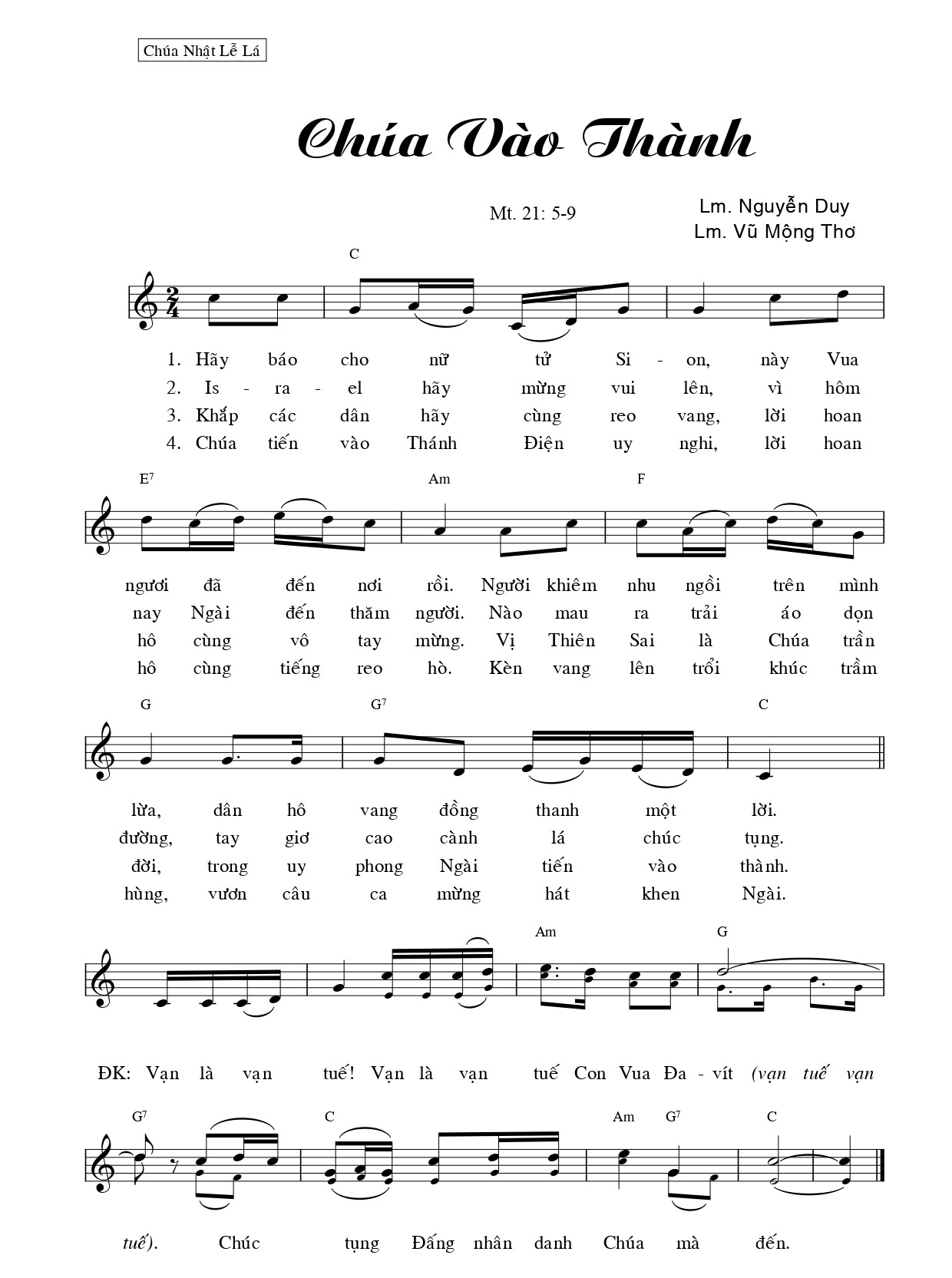 Chúa Vào Thành Nguyễn Duy Vũ Mộng Thơ